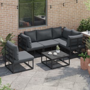vidaXL Sof na Ogród z poduszką 5 pcs Czarny Aluminium Lumarko 2