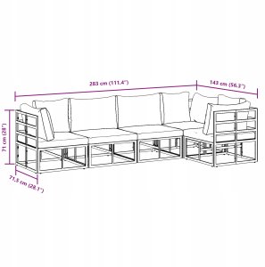 vidaXL Sof na Ogród z poduszką 5 pcs Czarny Aluminium Lumarko 8