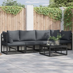 vidaXL Sof na Ogród z poduszką 5 pcs Czarny Aluminium Lumarko 2