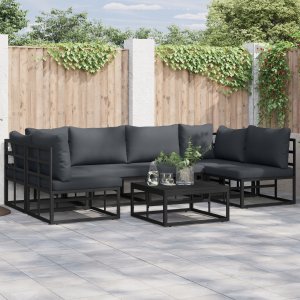 vidaXL Sof na Ogród z poduszką 6 pcs Czarny Aluminium Lumarko 2