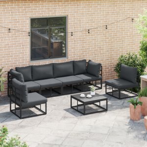vidaXL Sof na Ogród z poduszką 6 pcs Czarny Aluminium Lumarko 3
