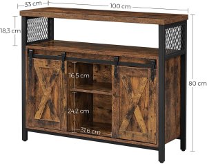 OSKAR Komoda 100x33x80 cm loft brąz czarny stal z drzwiami przesuwnymi 3