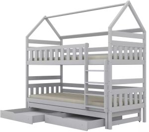 Kocot Kids Łóżko piętrowe domek FELIKS 180x90 białe drewniane trzyosobowe z szufladami KOCOT KIDS 2