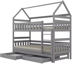 Kocot Kids Łóżko piętrowe domek FELIKS 180x90 szare drewniane trzyosobowe z szufladami KOCOT KIDS 2