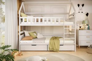 Kocot Kids Łóżko piętrowe domek FELIKS 200x80 białe drewniane trzyosobowe z szufladami KOCOT KIDS 8