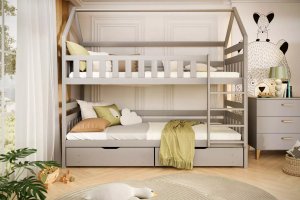 Kocot Kids Łóżko piętrowe domek FELIKS 200x80 szare drewniane trzyosobowe KOCOT KIDS 7