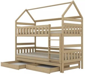 Kocot Kids Łóżko piętrowe domek FELIKS 200x80 sosna nielakierowana drewniane trzyosobowe z szufladami KOCOT KIDS 2