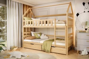 Kocot Kids Łóżko piętrowe domek FELIKS 200x80 sosna nielakierowana drewniane trzyosobowe z szufladami KOCOT KIDS 8