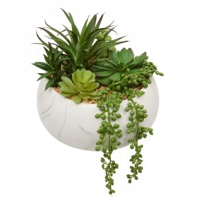 Atmosphera Sztuczne sukulenty w ceramicznej doniczce z marmurowym wzorem, wys. 18 cm 2