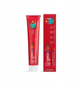 Georganics GeoKids, pasta do zębów dla dzieci, z Hydroksyapatytem i Fluorem, Smak truskawkowy, 3+, 75 ml (GEO01637) 2