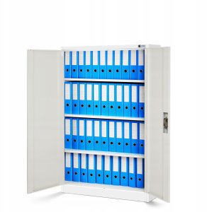 Jan Nowak Szafa biurowa na dokumenty metalowa biała/ dąb sonoma Eco* Design - KEVIN, 900 x 1400 x 400 mm 2