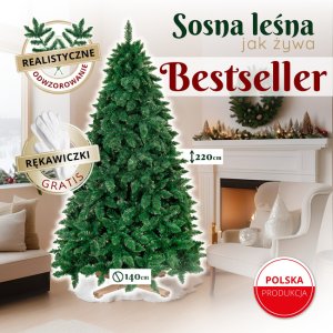 Springos Choinka sztuczna 220 cm sosna leśna jak żywa Royal Trees premium z drewnianym stojakiem UNIWERSALNY 3