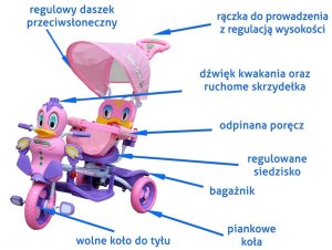 Polesie 3-kołowy Rowerek dla dzieci Kaczka Fioletowy + Dźwięki + Daszek + Barierka + Podnóżek + Rączka + Schowek EDUKAMP 2