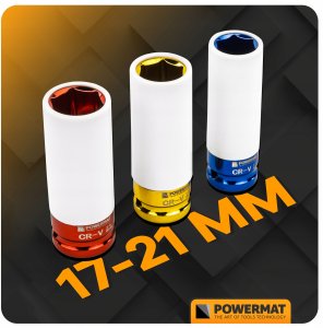 Powermat ZESTAW NASADEK UDAROWYCH DO FELG ALUMINIOWYCH 17/19/21 MM KOLOROWE 3 SZT 3
