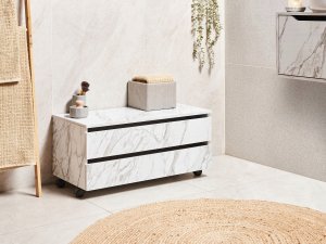 Beliani Teresina Z kółkami 80 cm Biały marmur 5