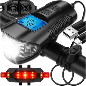 Memflow Lampka Rowerowa Licznik Bezprzewodowy Przednia Tylna LED + Klakson Mocna 2