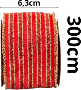 Koopman Wstążka Złote paski 6,3CMx3M Czerwona 3
