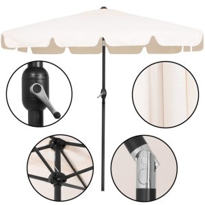 Springos Parasol ogrodowy 240 cm duży składany z korbką na balkon, taras ecru Uniwersalny 14