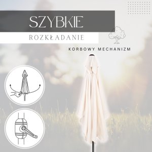 Springos Parasol ogrodowy 240 cm duży składany z korbką na balkon, taras ecru Uniwersalny 4