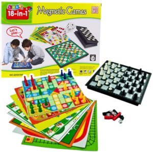 LeanToys Zestaw Gier Rodzinnych 18w1 Szachy Magnetyczna Szachownica 12