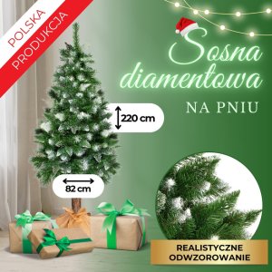 Springos Choinka na pniu 220 cm sosna diamentowa ośnieżona premium ze stojakiem i jutą UNIWERSALNY 2