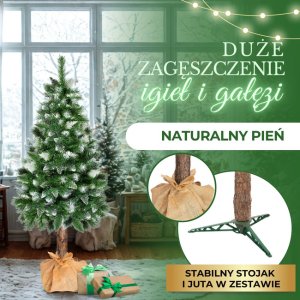 Springos Choinka na pniu 220 cm sosna diamentowa ośnieżona premium ze stojakiem i jutą UNIWERSALNY 5