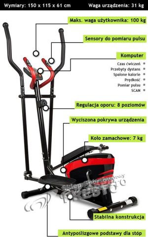 Orbitrek Sapphire sport Orbitrek magnetyczny Avanti SG-811E + 3 GRATISY! czarno-czerwony 3