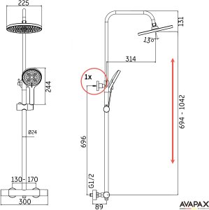 Zestaw prysznicowy Avapax AVAPAX ADTH6212T1 THERMO Deszczownica z baterią prysznicową termostatyczną dwufunkcyjną, złoty 10