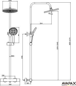 Zestaw prysznicowy Avapax AVAPAX ADTH6214T1 THERMO Deszczownica z baterią prysznicową termostatyczną dwufunkcyjną, gun metal 10