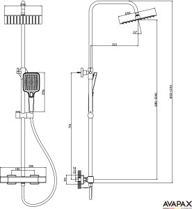 Zestaw prysznicowy Avapax AVAPAX ADTH6214T2 THERMO Deszczownica z baterią prysznicową termostatyczną dwufunkcyjną, gun metal 10