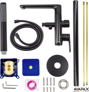 Bateria wannowa Avapax AVAPAX ABLU221321 LUNEPO Bateria wannowa wolnostojąca z zestawem natryskowym, czarny 12