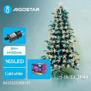 Aigostar Choinka 150cm zielone drzewko zestaw z białymi chłodnymi lampkami led 2