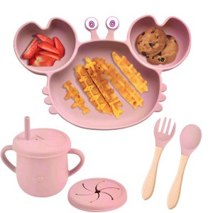 iWant ZESTAW SILIKONOWE NACZYNIA DLA DZIECI TAB-SET1-PINK 3