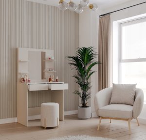 Goodhome Toaletka Kosmetyczna z Lustrem Do Makijażu MARINA 4P + Biurko 2S KASZMIR 2