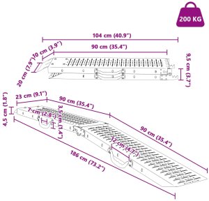vidaXL vidaXL Składana rampa 200kg na rampę Srebrny 186 x 23 x 4,5 cm 10