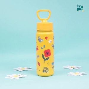 Brosky Brosky Kids Żółta butelka na wodę dla dzieci w kwiaty i owady 550 ml 3