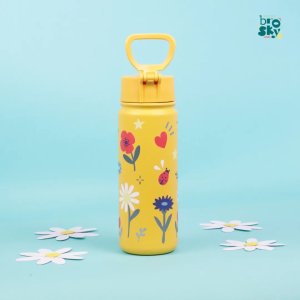 Brosky Brosky Kids Żółta butelka na wodę dla dzieci w kwiaty i owady 550 ml 4