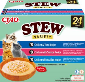Inaba Foods INABA Cat Ciao Stew - karma uzupełniająca dla kota o smaku kurczaka, tuńczyka, łososia i przegrzebek 24x40g 3