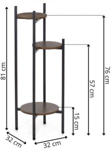 Springos Kwietnik metalowy 81 cm stojak na kwiaty z 3 półkami loft nowoczesny czarno-brązowy Uniwersalny 12