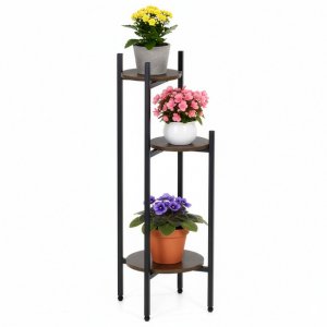 Springos Kwietnik metalowy 81 cm stojak na kwiaty z 3 półkami loft nowoczesny czarno-brązowy Uniwersalny 6