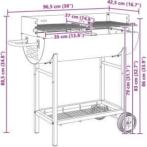 vidaXL vidaXL Grill węglowy Z regulacją Czarny 96,5 x 42,5 x 88,5 cm 9