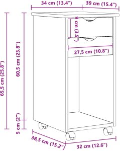 vidaXL vidaXL Rolkowa szafka Szary 34 x 39 x 65,5 cm Lite drewno sosnowe 10