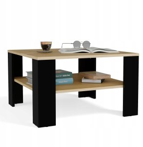 Topeshop Stolik Kawowy Z Półką Pod Blatem SQUARE DĄB ARTISAN CZARNY Ława Do Salonu Pokoju 2