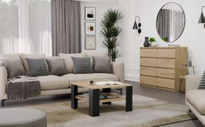 Topeshop Stolik Kawowy Z Półką Pod Blatem SQUARE DĄB ARTISAN CZARNY Ława Do Salonu Pokoju 4
