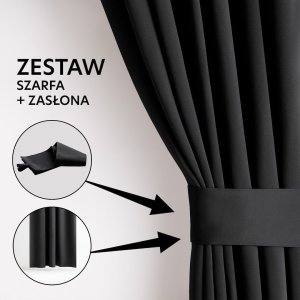 Monroe Zasłona blackout 90% na taśmie z szarfą 140x175 cm czarna Restilo 12