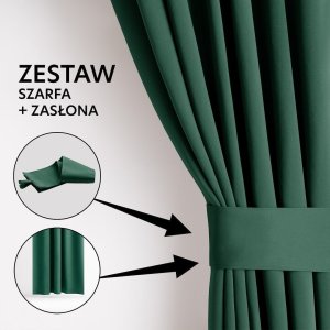 Monroe Zasłona blackout 90% na taśmie z szarfą 140x175 cm zielona Restilo 12