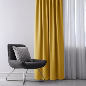 Fabryka Firan Zasłona blackout 90% na taśmie z szarfą 200x300 cm musztardowa Restilo 6