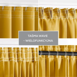 Fabryka Firan Zasłona blackout 90% na taśmie z szarfą 200x175 cm musztardowa Restilo 16