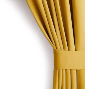 Fabryka Firan Zasłona blackout 90% na taśmie z szarfą 200x175 cm musztardowa Restilo 2