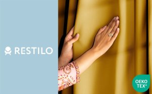 Fabryka Firan Zasłona blackout 90% na taśmie z szarfą 285x250 cm musztardowa Restilo 11